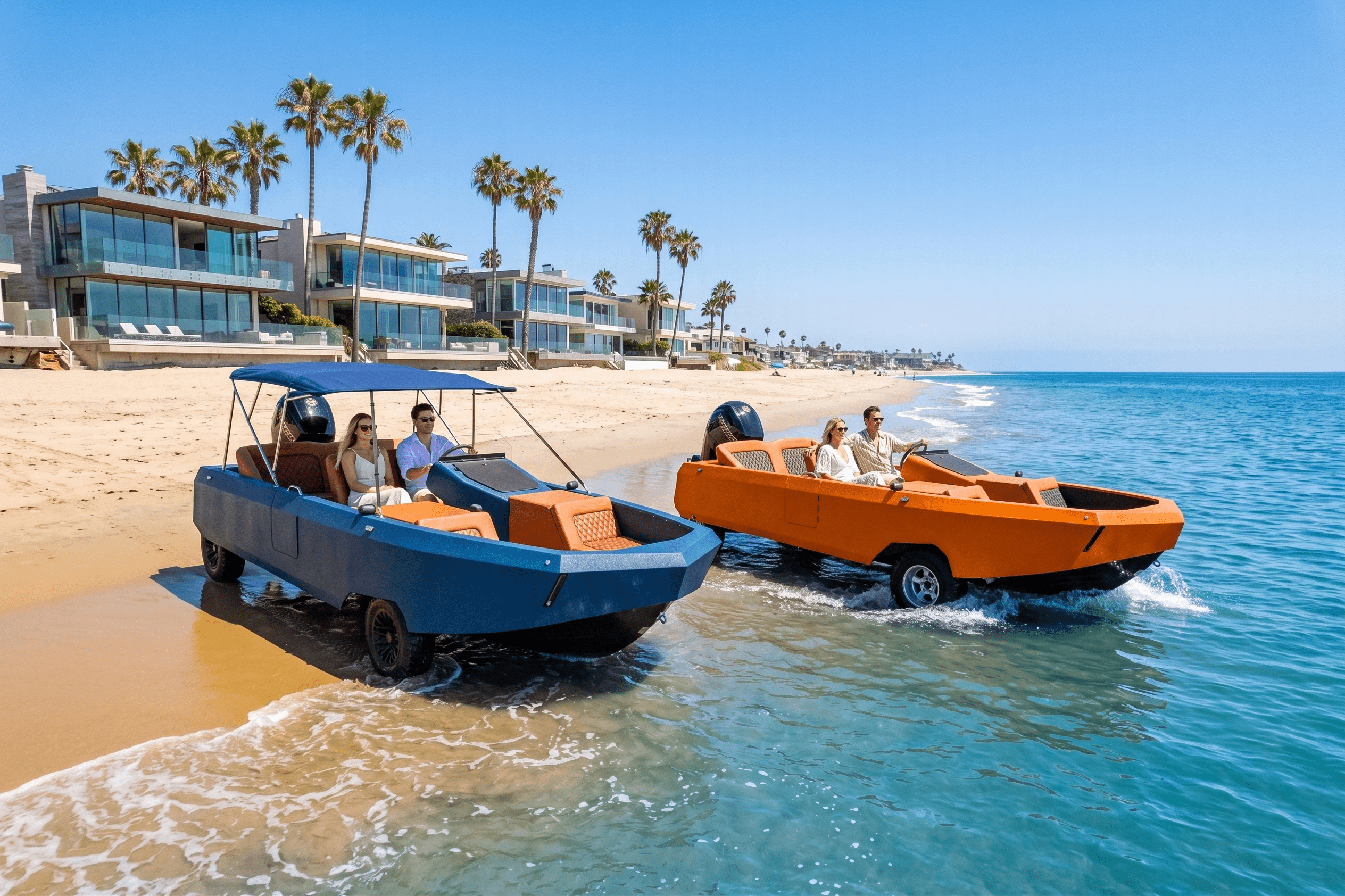 boat with wheels by watercar by the seabeach