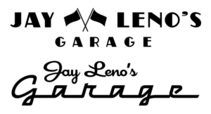 A black logo of Jay Leno's Garage on white background